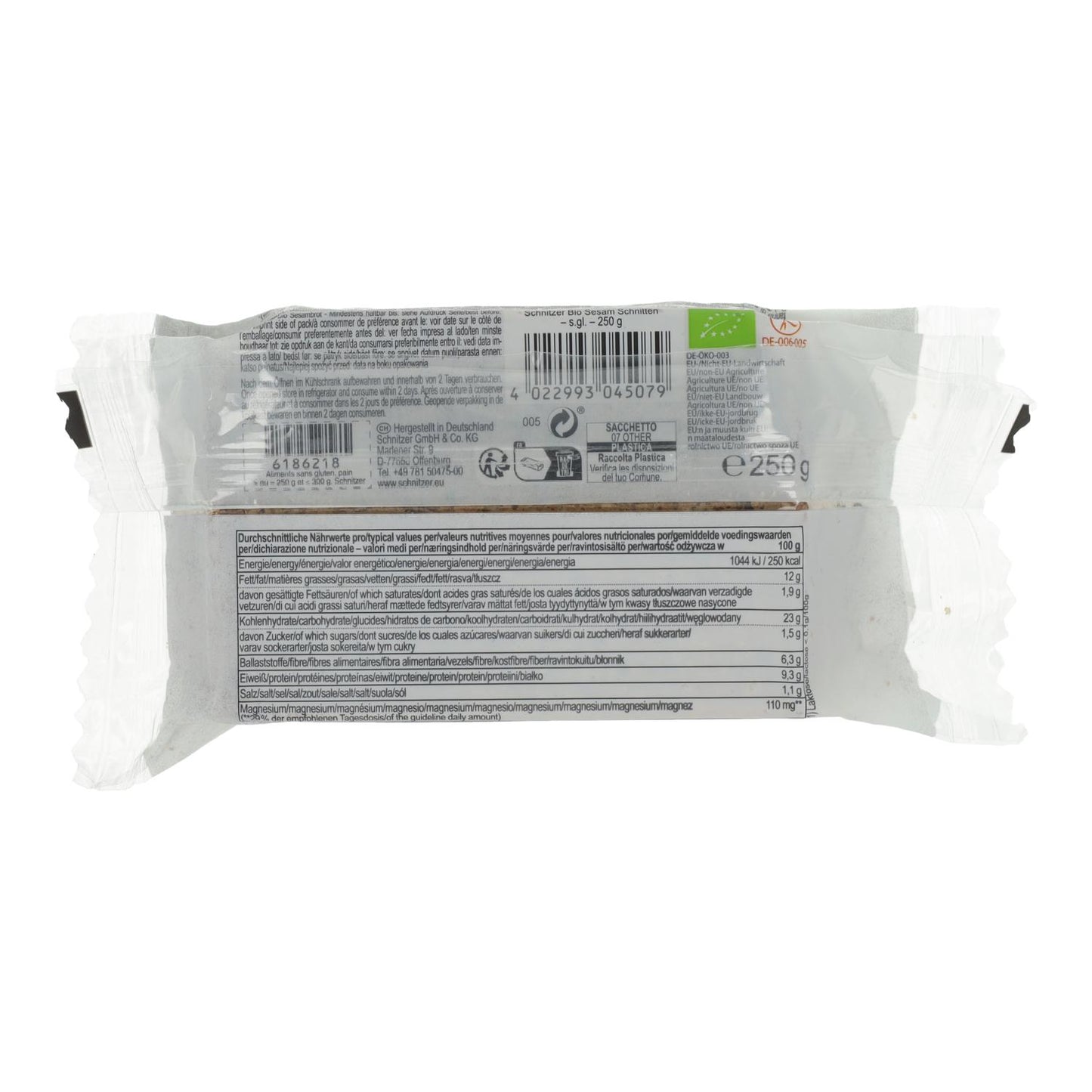 Pain fermenté au sarrasin et au sésame biologique sans gluten pour tartines Schnitzer 250 g