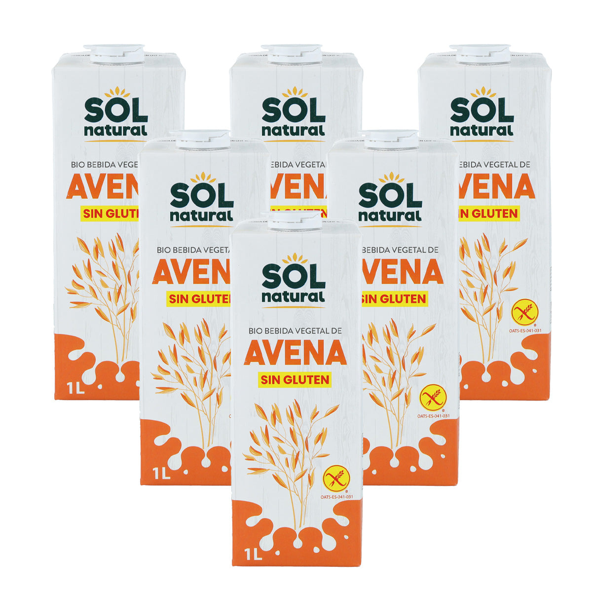 Confezione da 6 bevande all'avena senza glutine biologiche Sol Natural 1 L