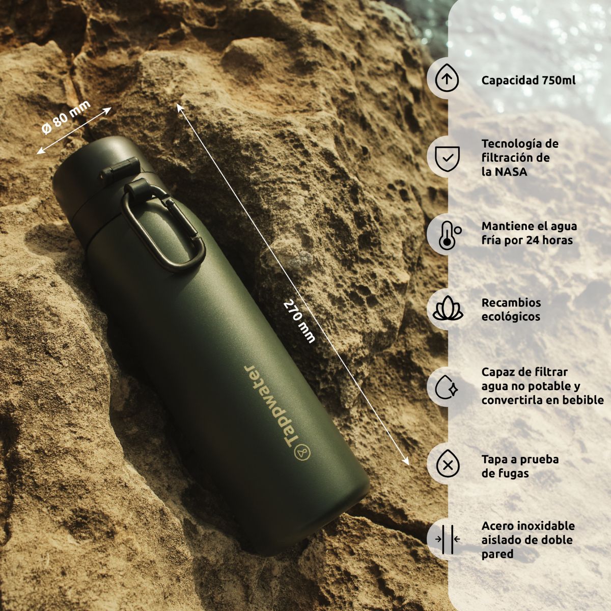 Bottiglia con filtro potabilizzatore BottlePro Adventure TappWater 740 ml