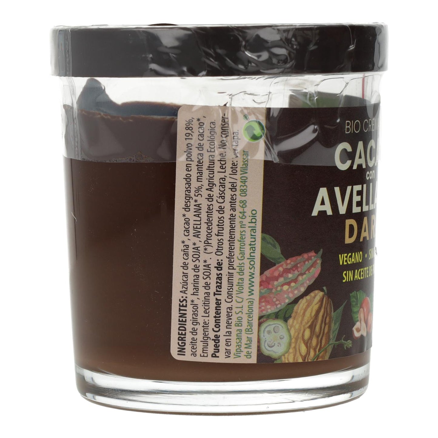 Vegane dunkle Kakaocreme mit Bio-Haselnüssen Sol Natural 200 g