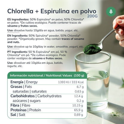 Chlorella + spirulina w proszku Planeta Huerto 200 g