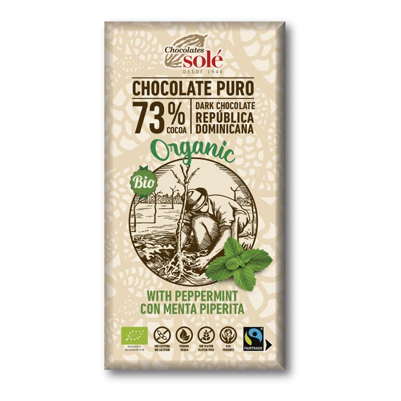 Cioccolato fondente 73% cacao con menta piperita Chocolate Solé 100 g