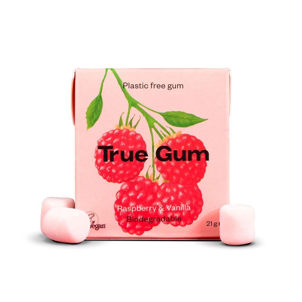 Plastic-free Raspberry and Vanilla Chewing Gum True Gum 21 g
