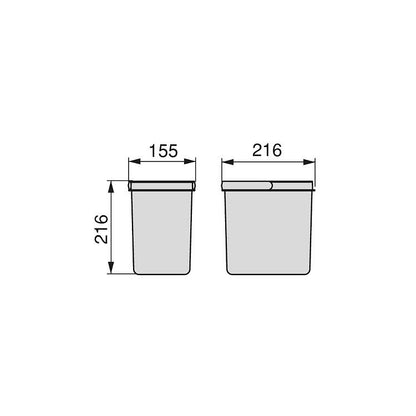Contenitori per cassetti da cucina Recycle, altezza 216, 2x12, plastica grigio antracite Emuca 2 unità x 12 L