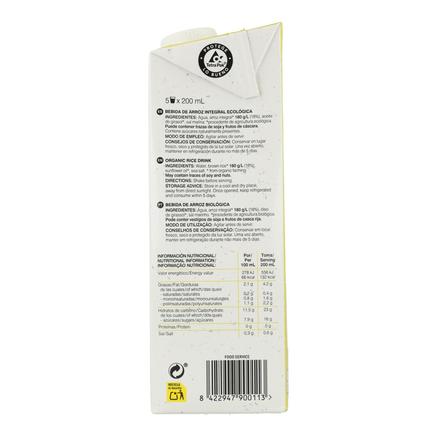 Pakket 6 x  Volkoren rijstdrank Soria Natural 1 L