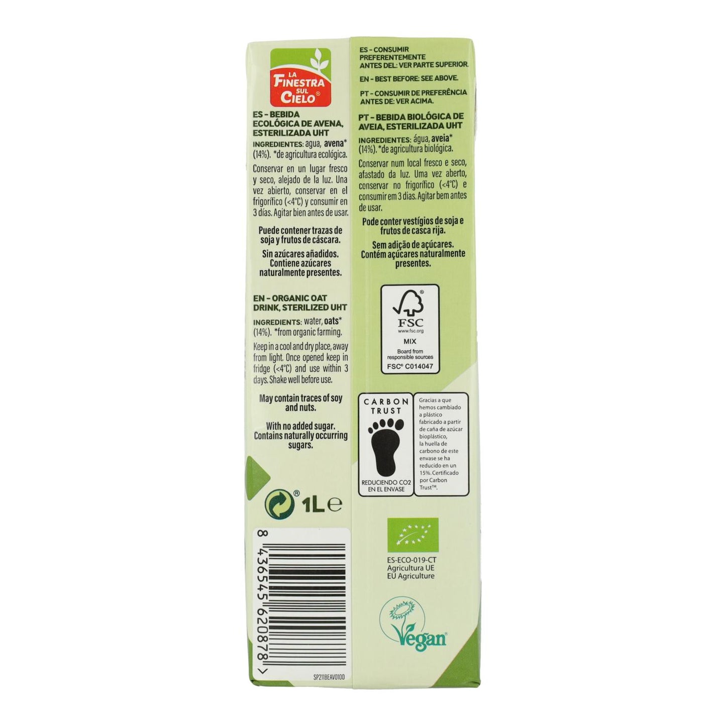 Packung 6 x La Finestra Sul Cielo Haferdrink 1 L