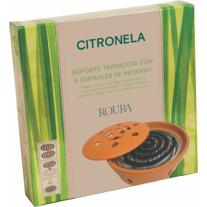 Citronella-Mückenschutzspirale mit Terrakotta-Halterung 6 Stück Roura