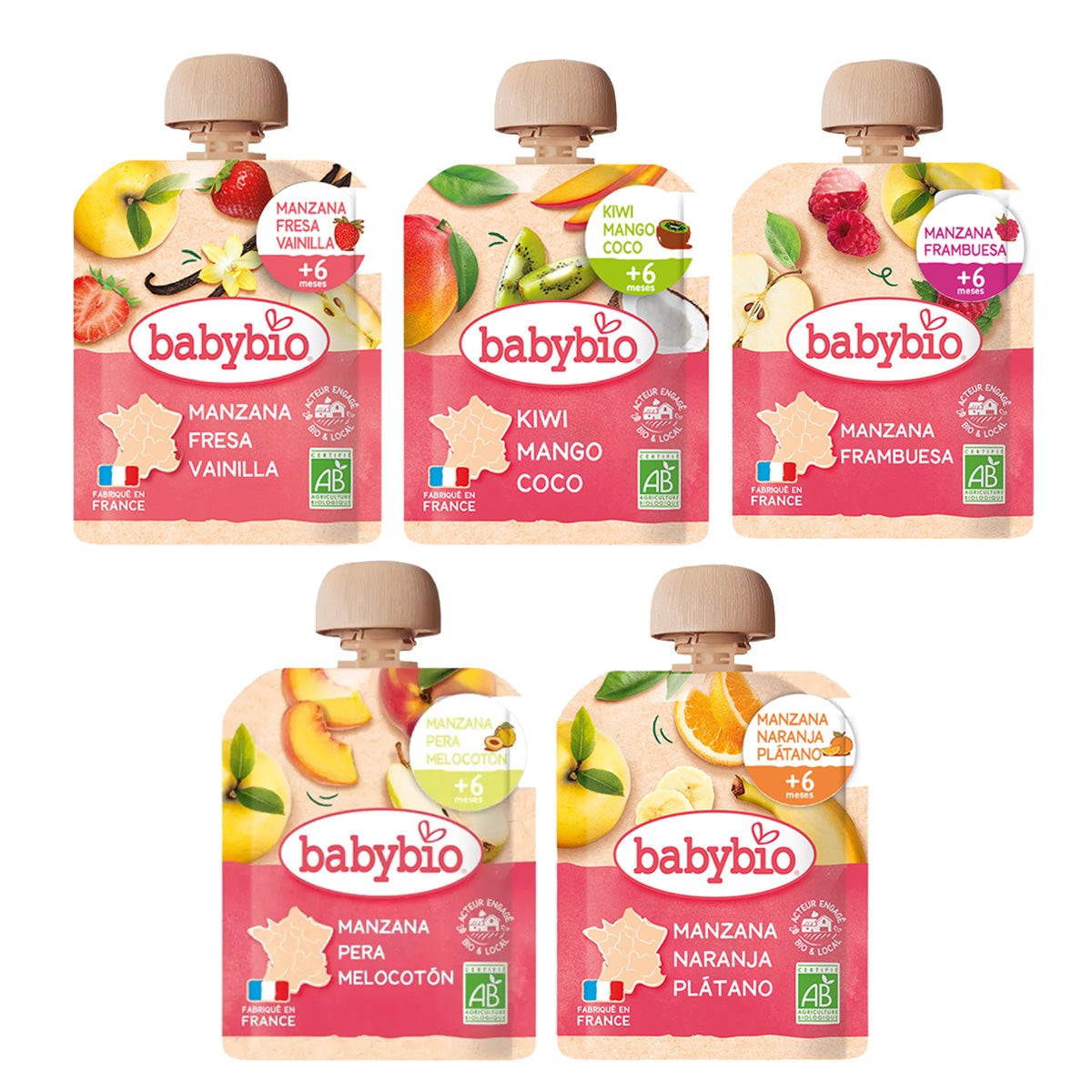 Confezione mista di pouch di frutta biologica (a partire dai 6 mesi) babybio