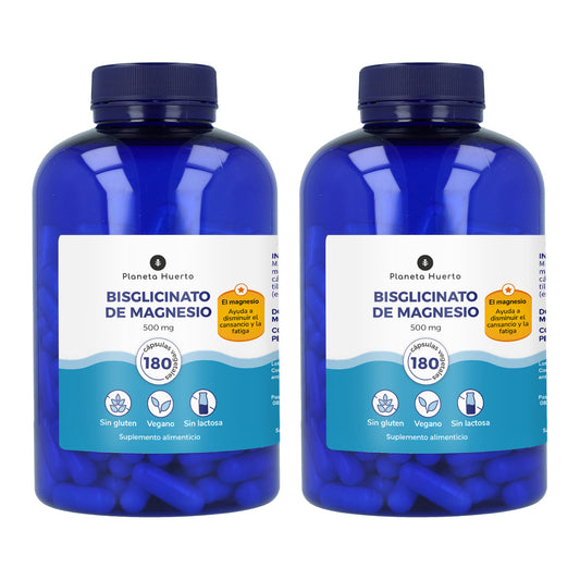 Pack 2xMagnesium Bisglycinate 500 mg Planeta Huerto 180 capsules