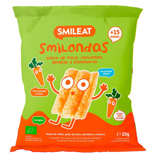 Smilondas Snack med majs, kikärter, linser och morötter Eco Smileat 25 g