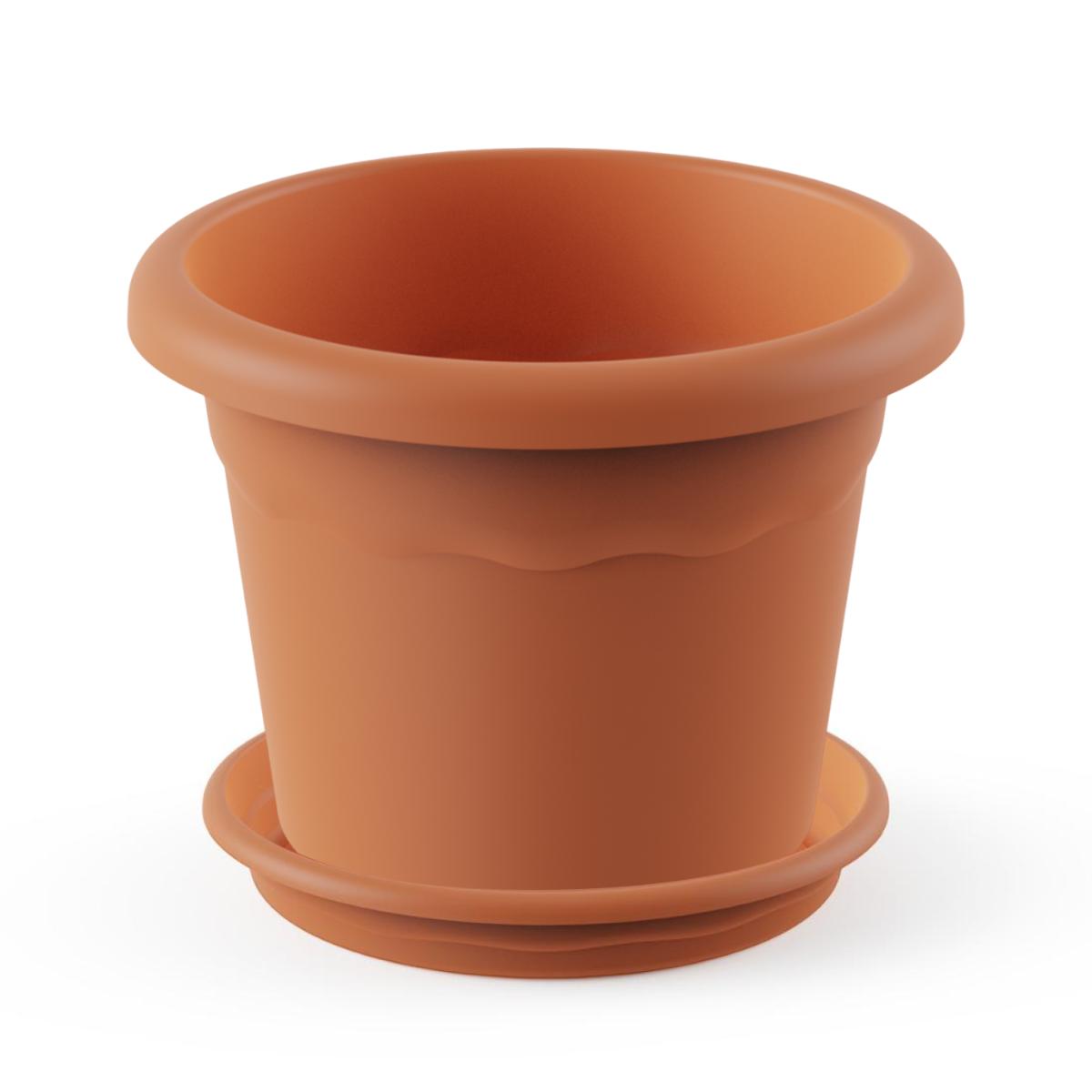 Confezione vaso rotondo con piattino color terracotta Terra 26 x 19 cm