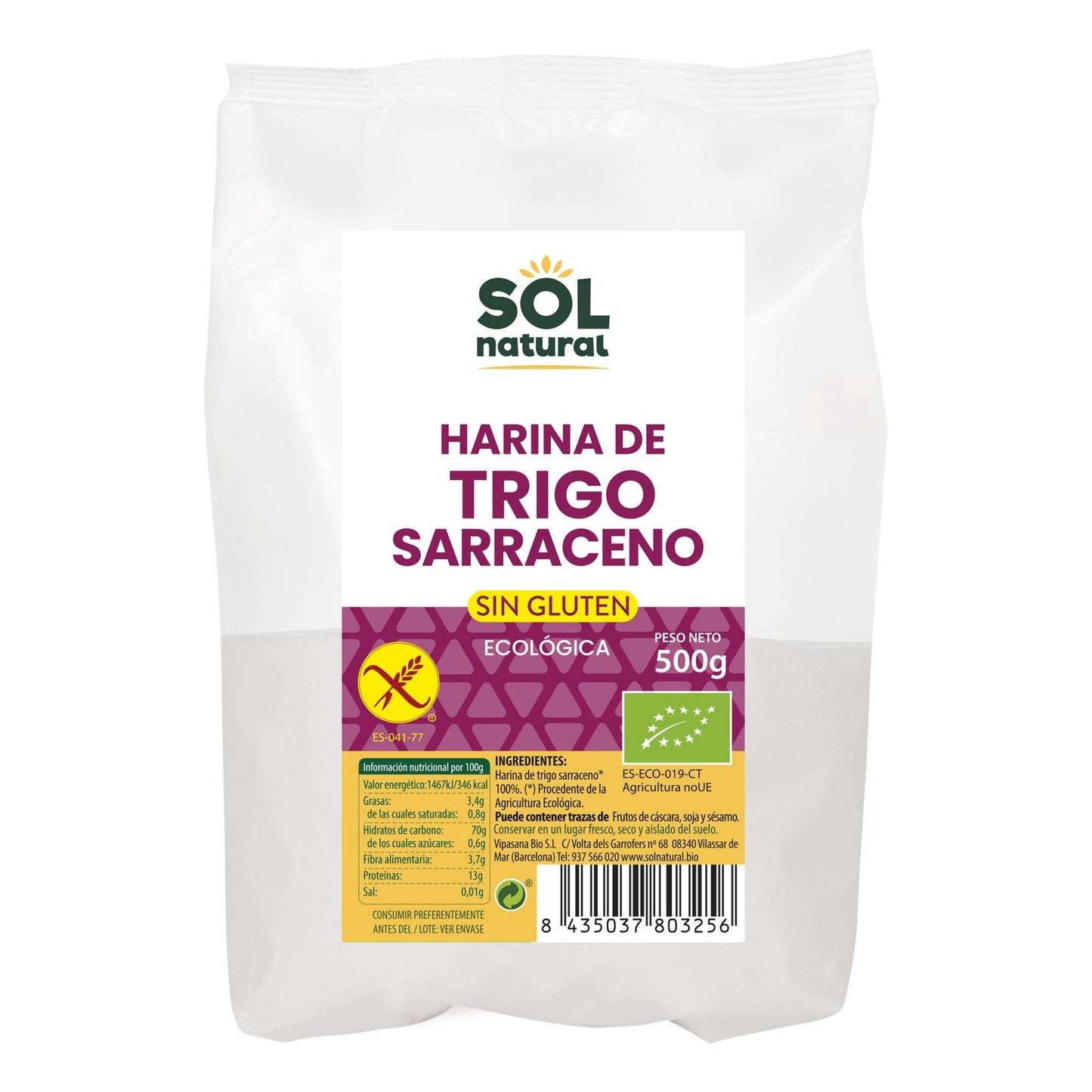 Farina di grano saraceno senza glutine Sol Natural 500 g