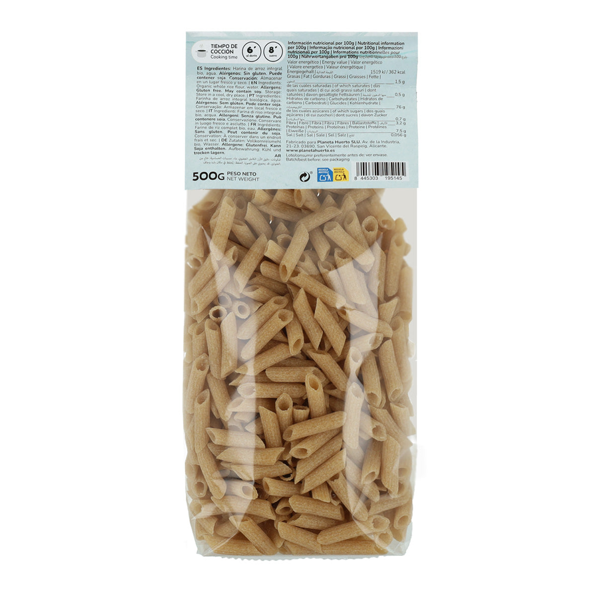 Glutenvrije ECO-macaroni van volkorenrijst Planeta Huerto 500 g