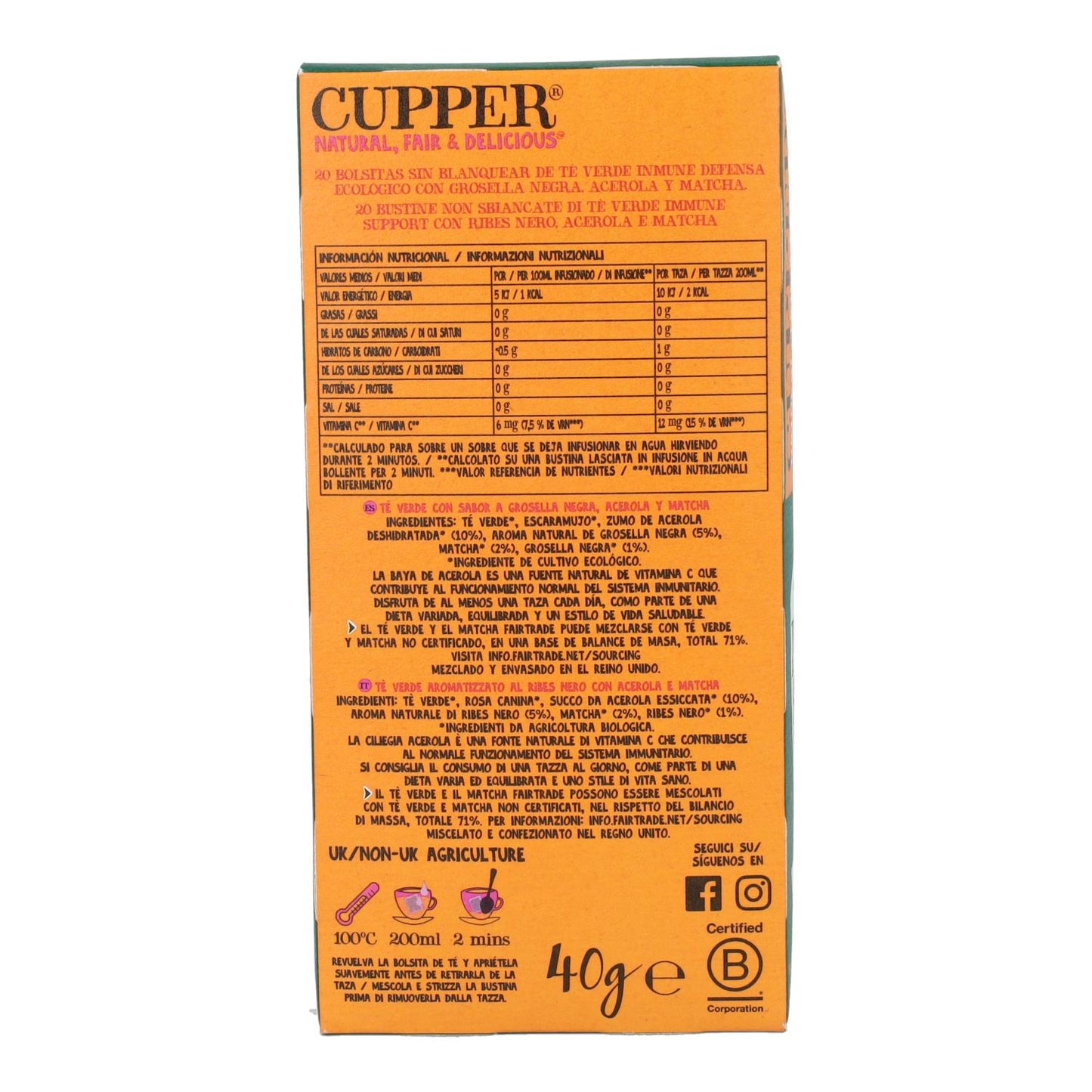 Cupper Organic Immune Green Tea, 20 tea bags