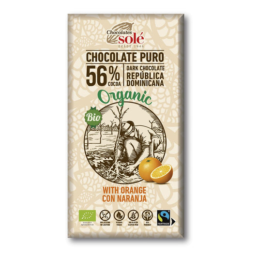 Pure chocolade met sinaasappel 56% cacao ECO Chocolates Solé 100 g