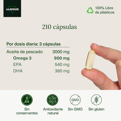 Omega 3 - 3000 mg | EPA och DHA Aldous 210 kapslar