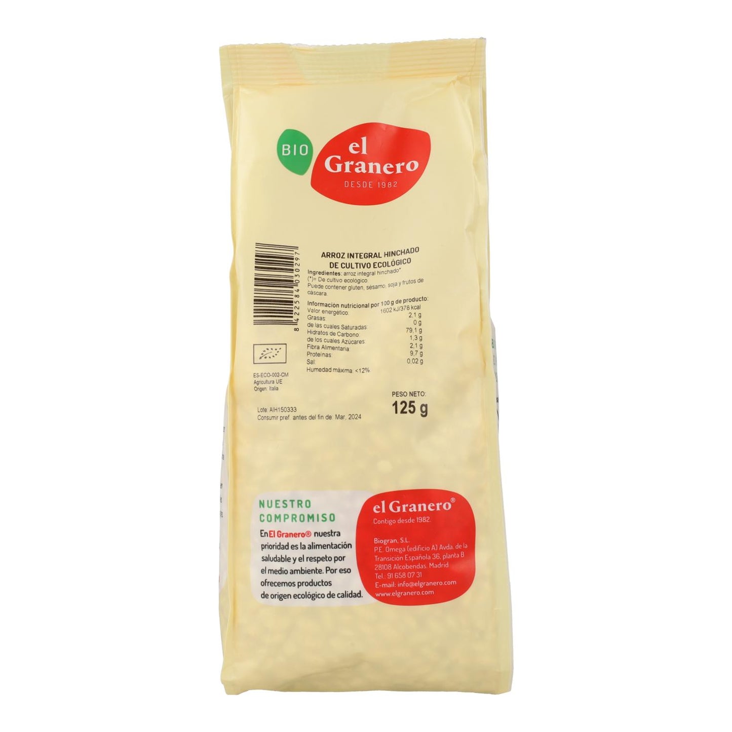 Riso integrale soffiato biologico El Granero, 125 g