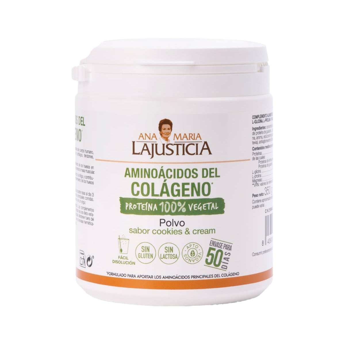 Acides aminés de collagène Saveur Cookies & Cream, Ana María La Justicia, 350 g en poudre