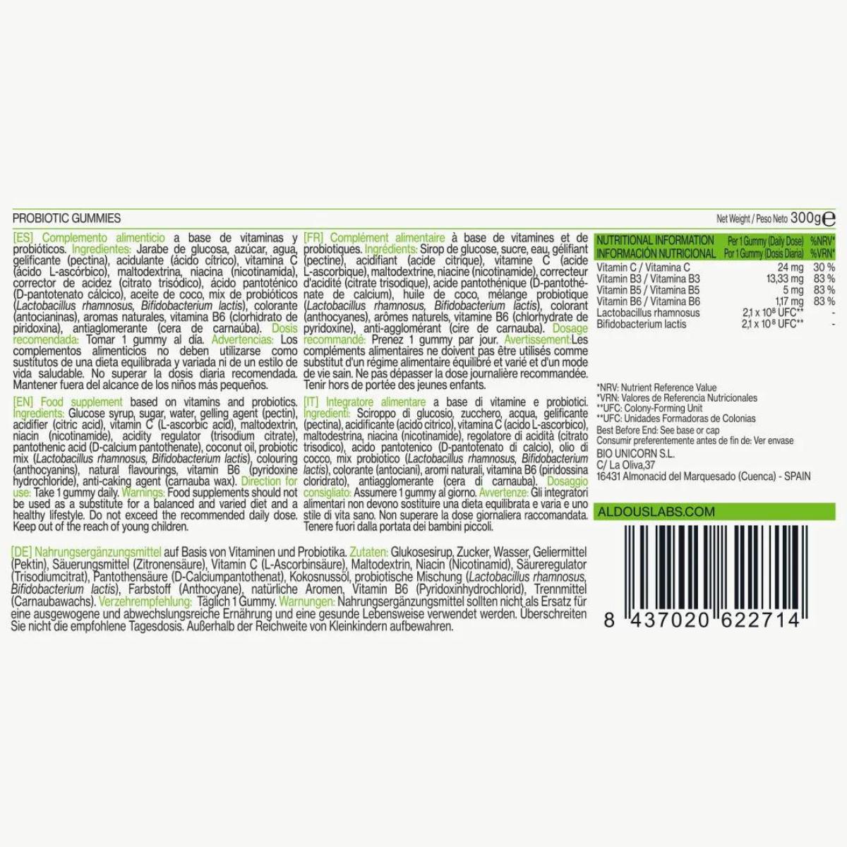 Probiotika med vitaminer i gelégodis med björnbärssmak Aldous Bio 120 gelégodisar