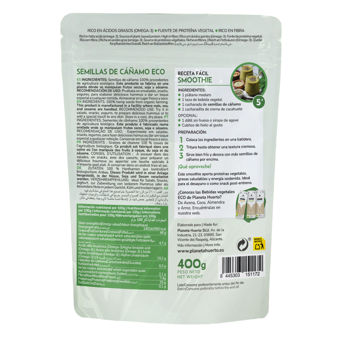 Semi di canapa decorticati ECO Planeta Huerto 400 g