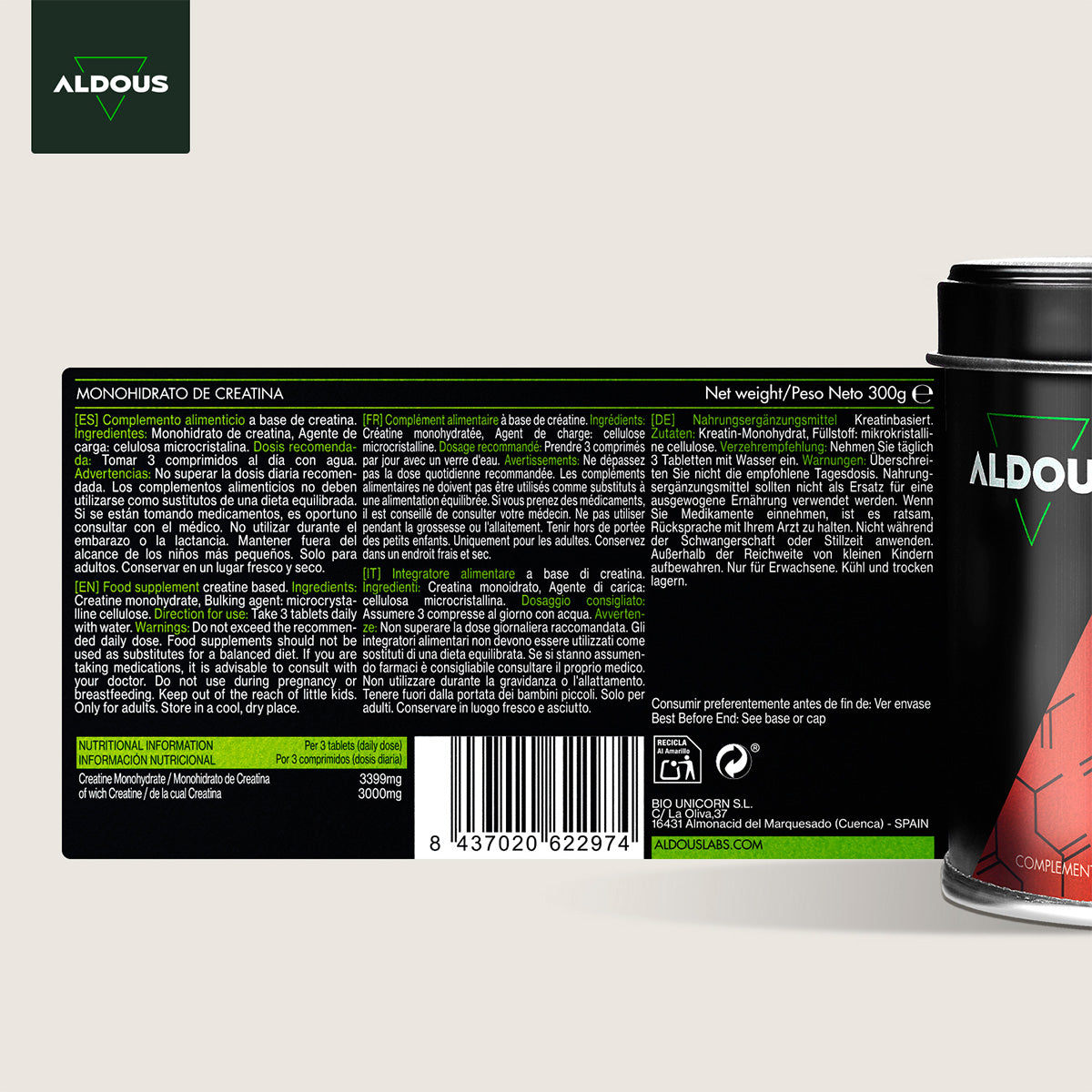 Creatine monohydraat Aldous 3000 mg 200 tabletten