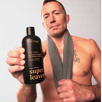 Super leaves Shampoo e balsamo 2 in 1 - Patchouli e bourbon, Attitude, 415 ml
