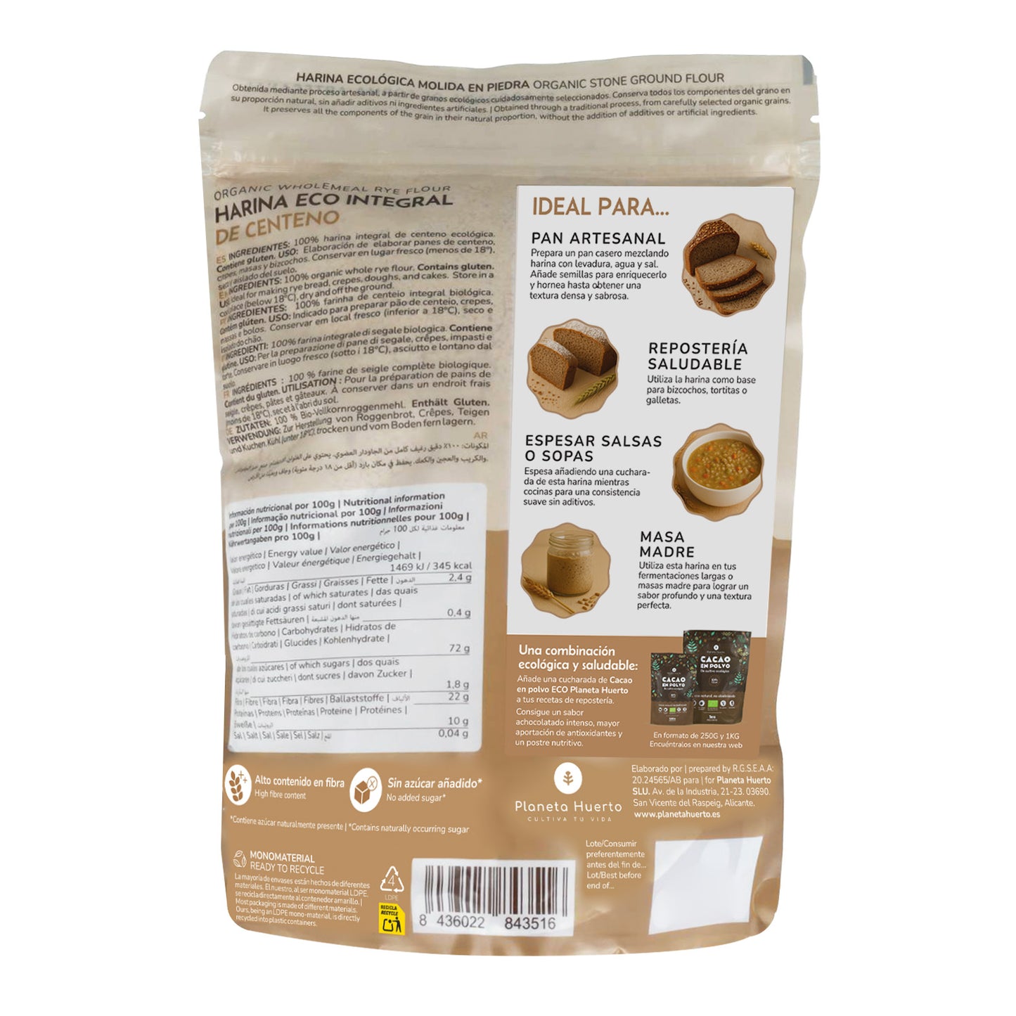 Farine de seigle complète Eco Planeta Huerto 800 g