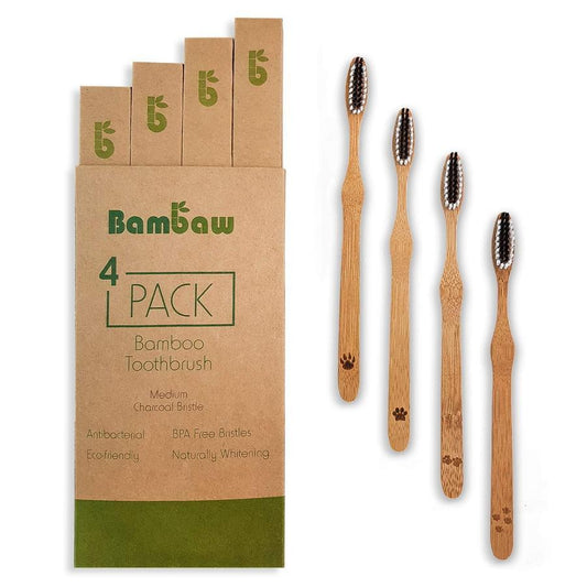Lot de 4 brosses à dents en bambou avec charbon actif Bambaw