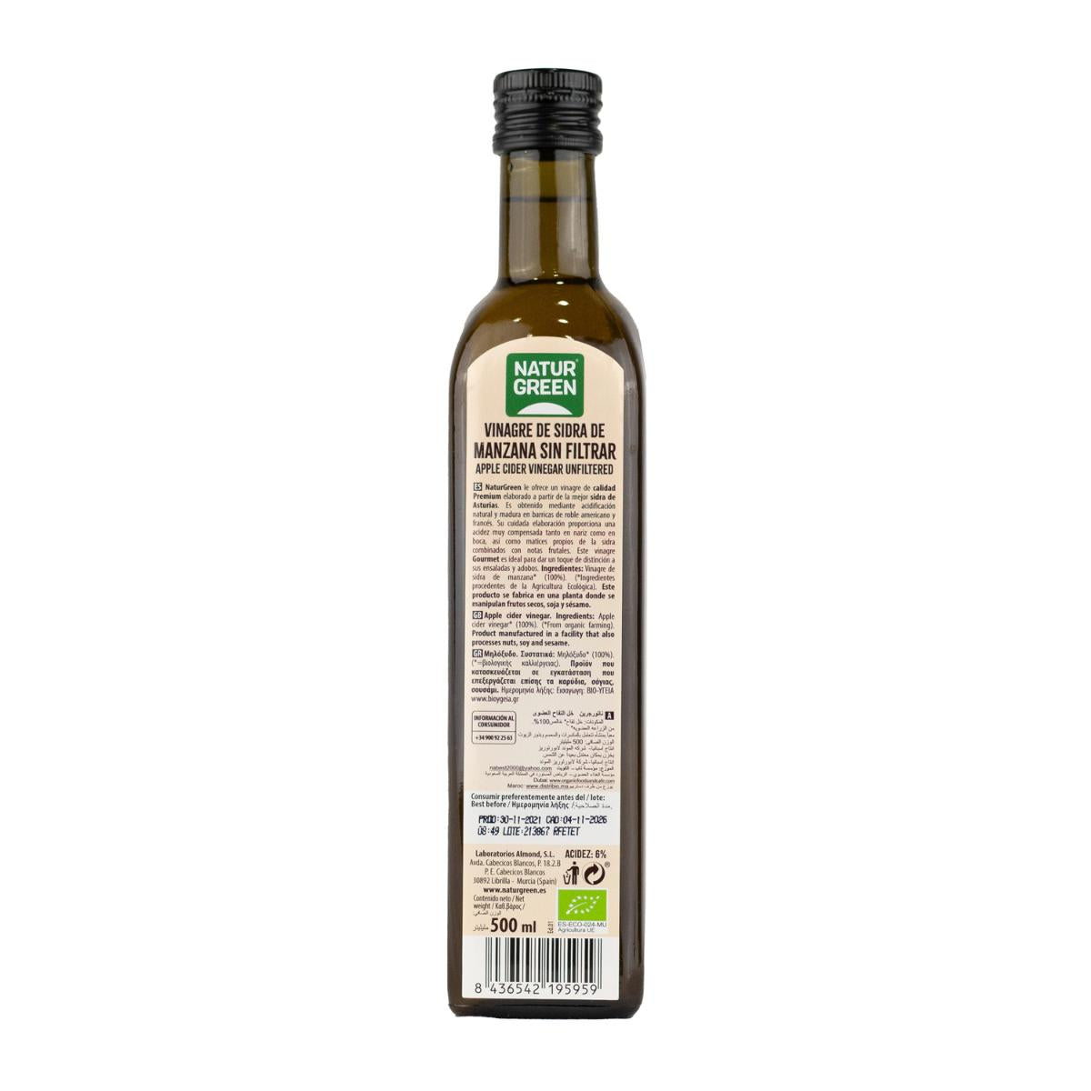 6er-Pack NaturGreen Bio-Apfelessig, ungefiltert, 500 ml