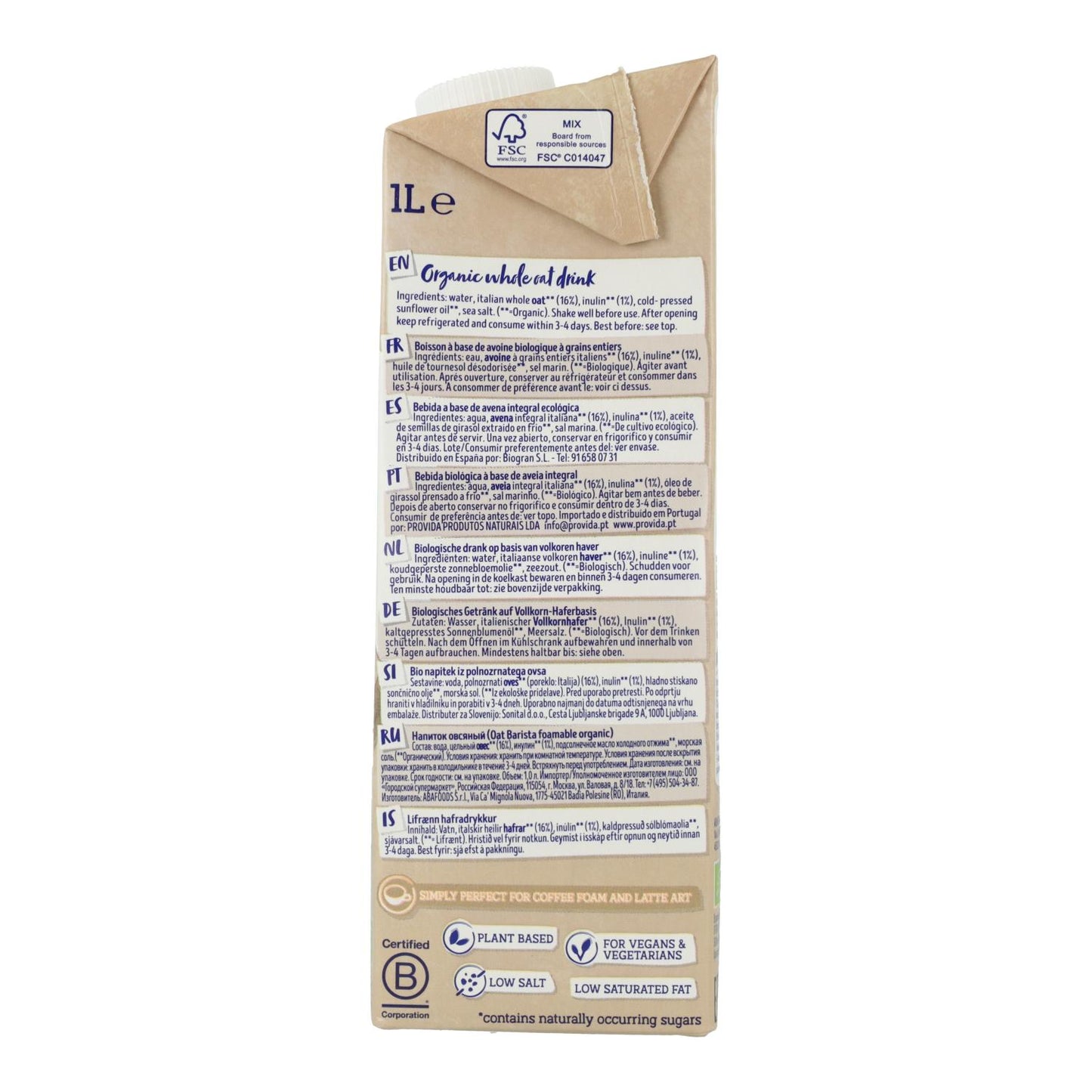 Zestaw 6 szt. Napój owsiany Barista BIO Isola Bio, 1 l