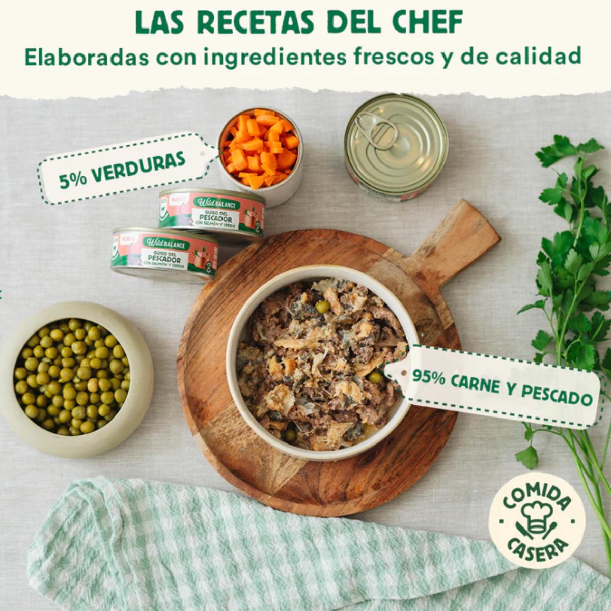 Lata completa Guiso del Pescador con Salmón y Cerdo para Gatos Wild Balance 80 g