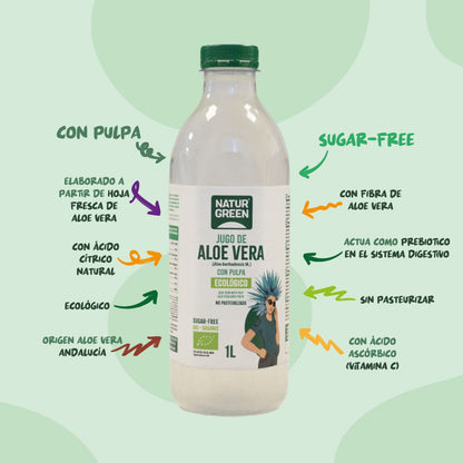 Aloe Vera Saft mit Fruchtfleisch NaturGreen 1 l