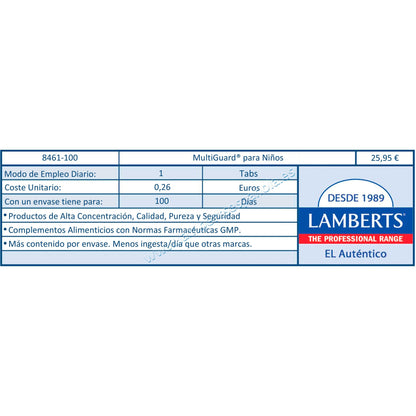 Multi-Guard dla dzieci. Witaminy i minerały Lamberts, 100 tabletek do żucia