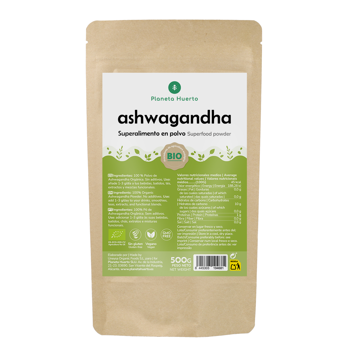 Ashwagandha-Pulver ECO Planeta Huerto 500 g
