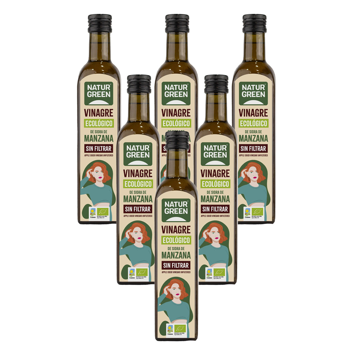 6er-Pack NaturGreen Bio-Apfelessig, ungefiltert, 500 ml