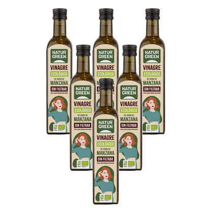 6er-Pack NaturGreen Bio-Apfelessig, ungefiltert, 500 ml