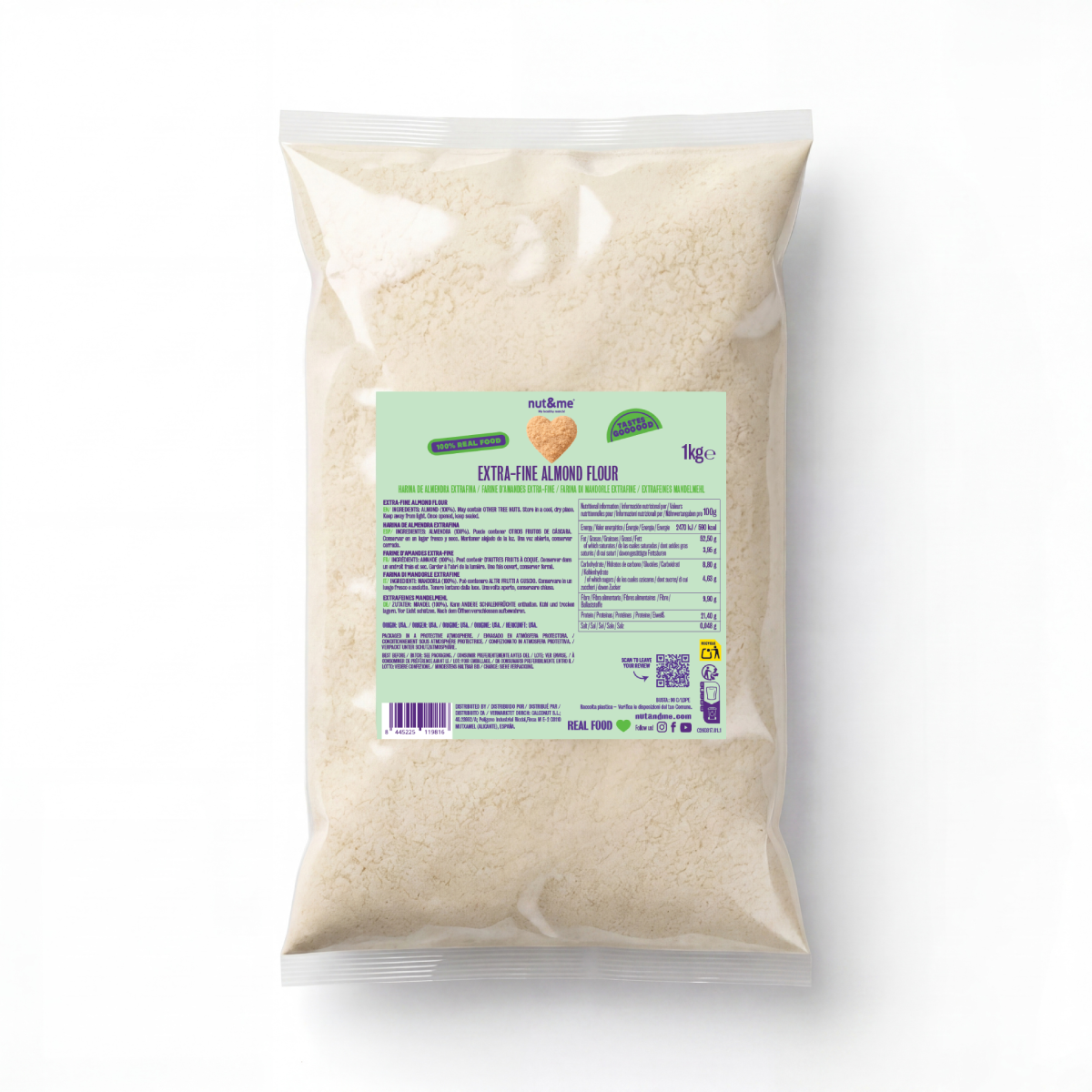 Realfooding extra fijne amandelmeel (speciaal voor gebak) Nut&me 1 kg