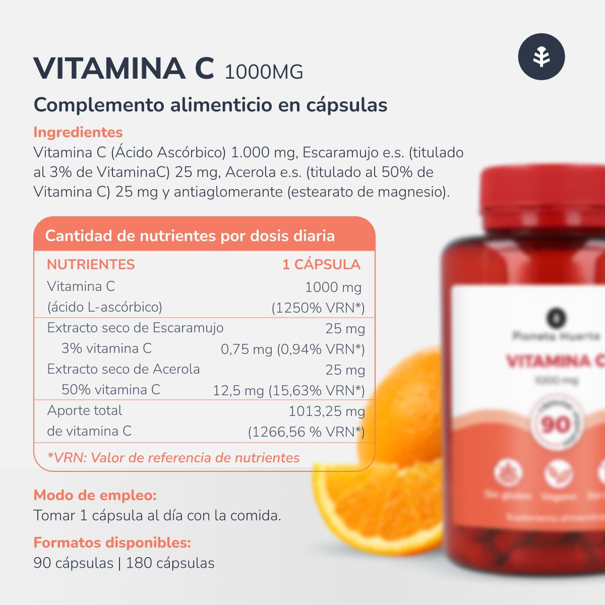 Vitamin C 1000 mg Planeta Huerto 90 vegetarische Kapseln