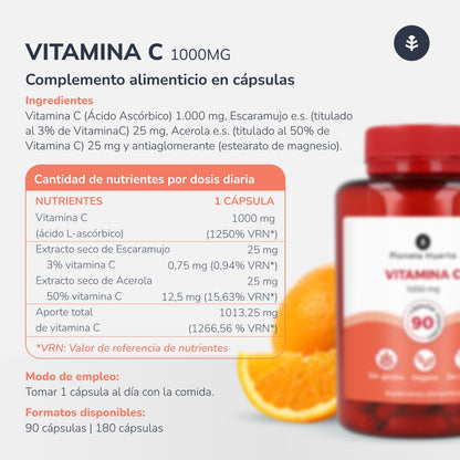 3xVitamine C 1000 mg Planeta Huerto 180 vegetarische capsules