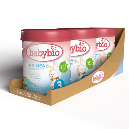 Zestaw 3 szt. mleko wzrostowe Primea 3 (od 12 miesięcy do 3 lat) ekologiczne Babybio 800 g