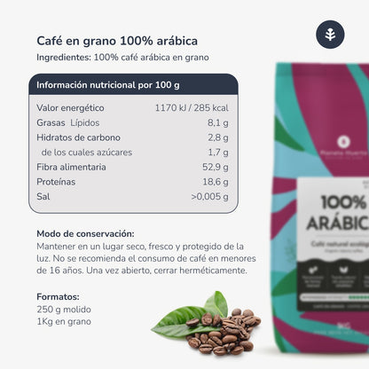 Pack 3x Eco 100% Arabica Café en grains Planeta Huerto 1 Kg