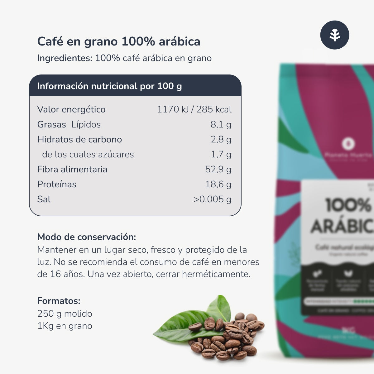 2er-Packung Kaffee in Bohnen, 100 % Arabica, Planeta Huerto 1 kg