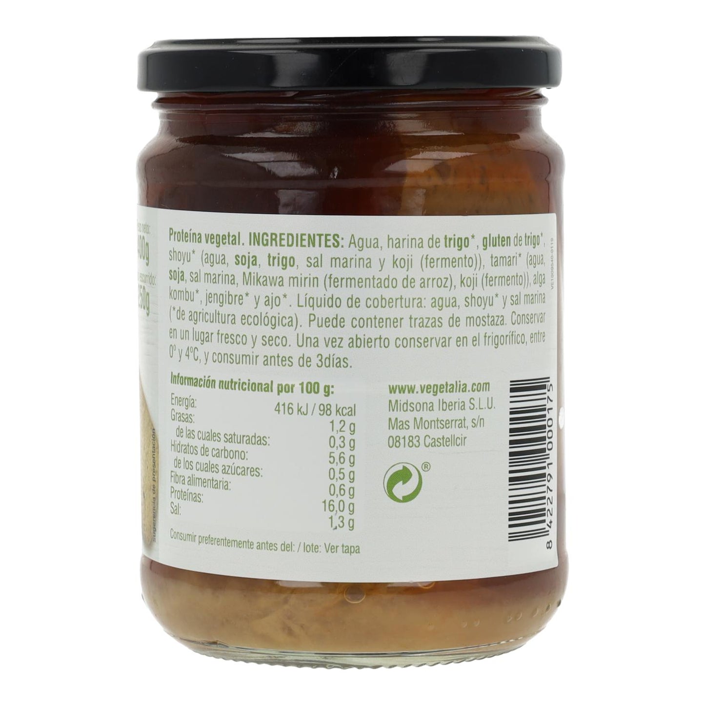 Seitan in vasetto di vetro Vegetalia 250 g
