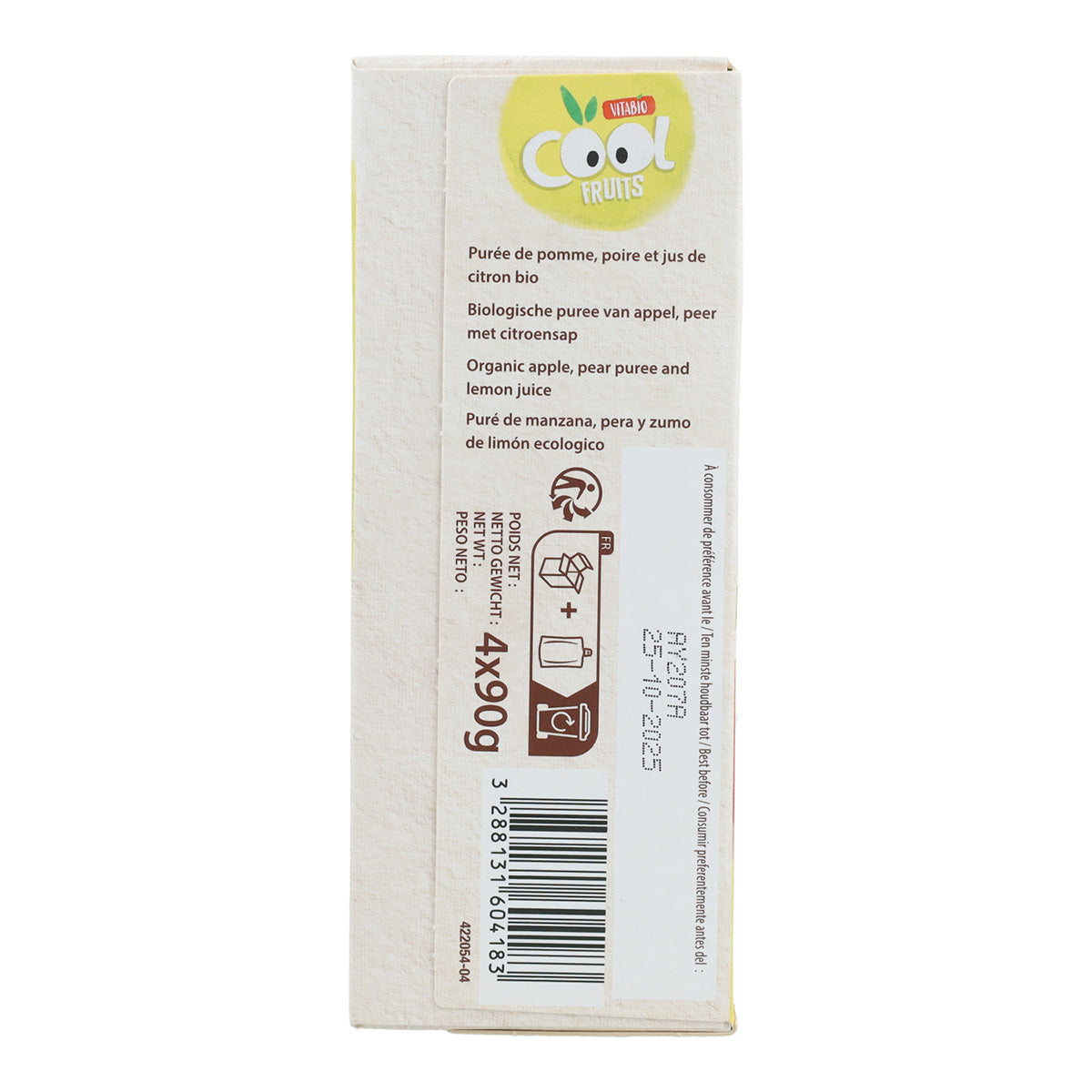 Pack 4x Pochettes Pomme et Poire Cool Fruits Vitabio 90 g