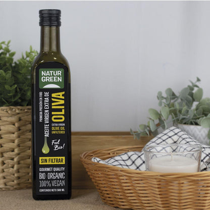 Huile d'olive extra vierge non filtrée bio NaturGreen, 500 ml