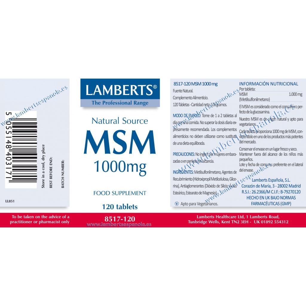 MSM 1000 mg de source naturelle Lamberts 120 comprimés