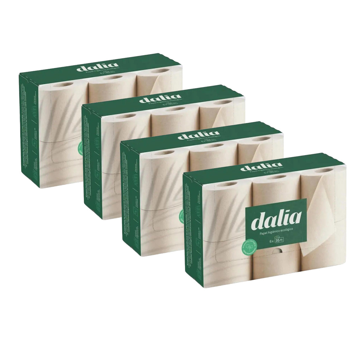 4er-Pack ungebleichtes Toilettenpapier, Dalia 6 Rollen à 6x35 m