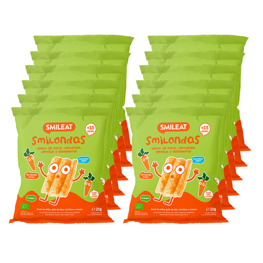 Pack 12x Smilondas Snack au maïs, pois chiches, lentilles et carottes bio, Smileat, 25 g