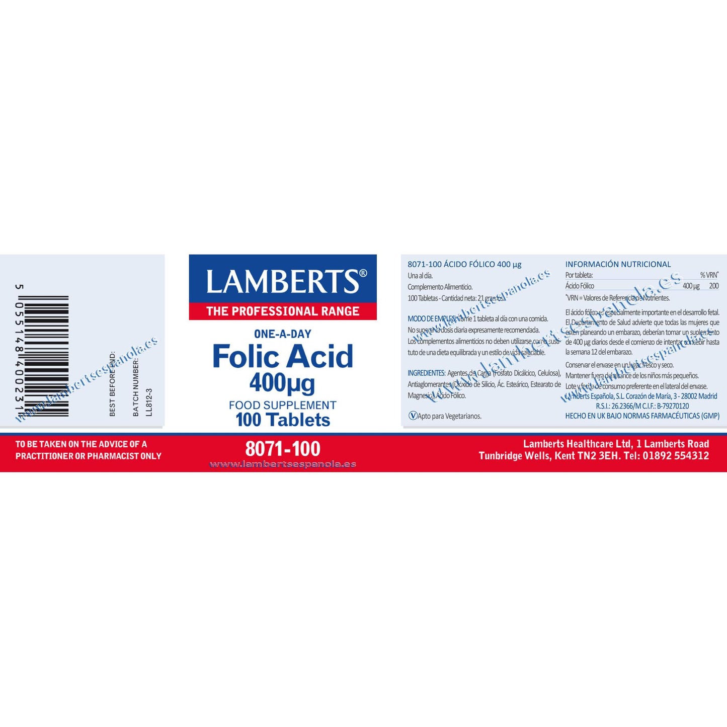 Folsäure 100 Tabletten à 400 μg, Lamberts