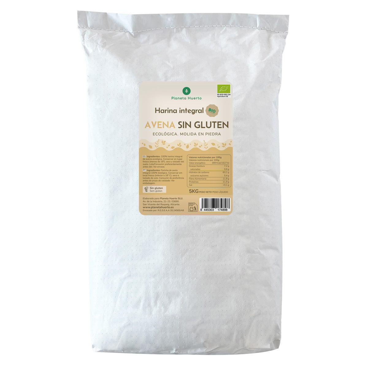 Farina d'avena integrale senza glutine Eco Planeta Huerto 5 Kg